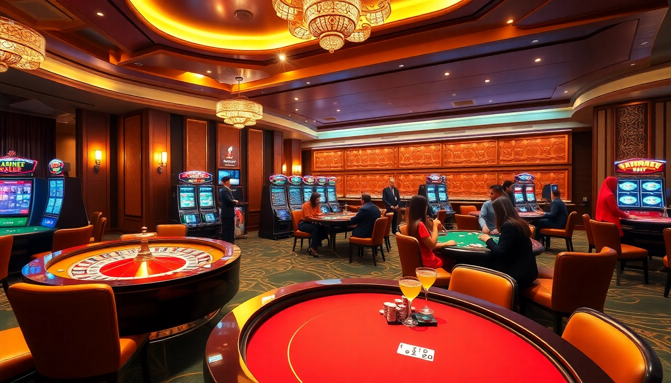 Kaisar888 casino gaming atmosphere with luxury decor and engaged players.