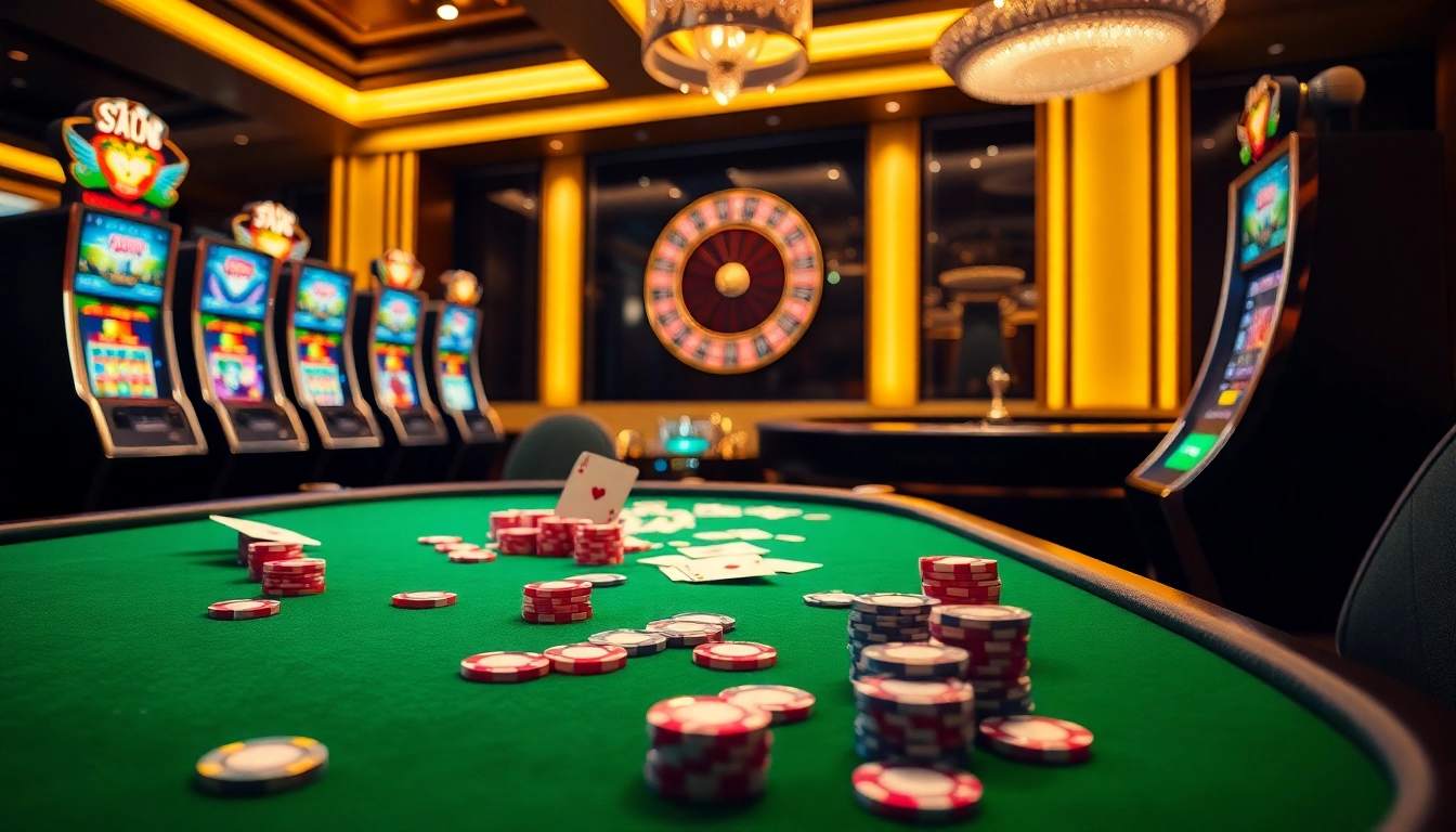 Players engaging at berlian888's vibrant casino table, featuring vivid chips and cards.