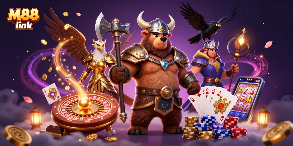 Engage with M88 link's vibrant casino games amid dynamic characters and rich visuals.