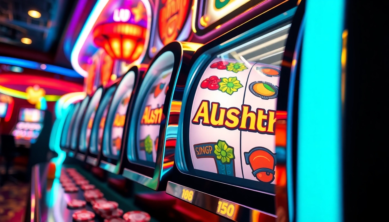Rasakan keseruan bermain ArusHoki dengan mesin slot berwarna cerah di kasino yang hidup.