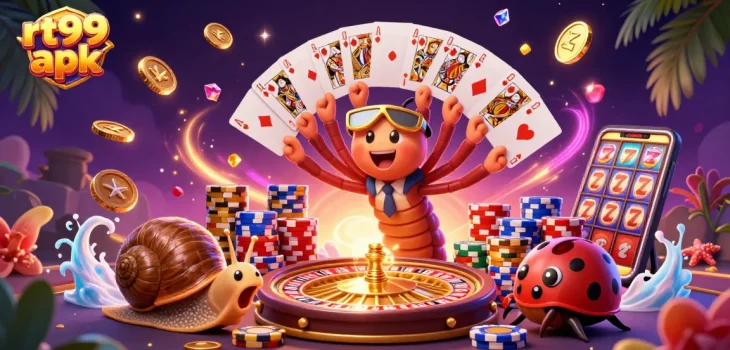 Experience the excitement of rt99 apk with vibrant 3D casino characters and action-packed gambling elements.