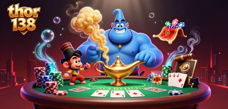 Mengakses permainan menarik di thor 138 dengan genie ajaib dan kartu poker.