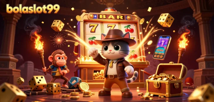 Experience thrilling wins with bolaslot99 in a vibrant casino adventure scene.
